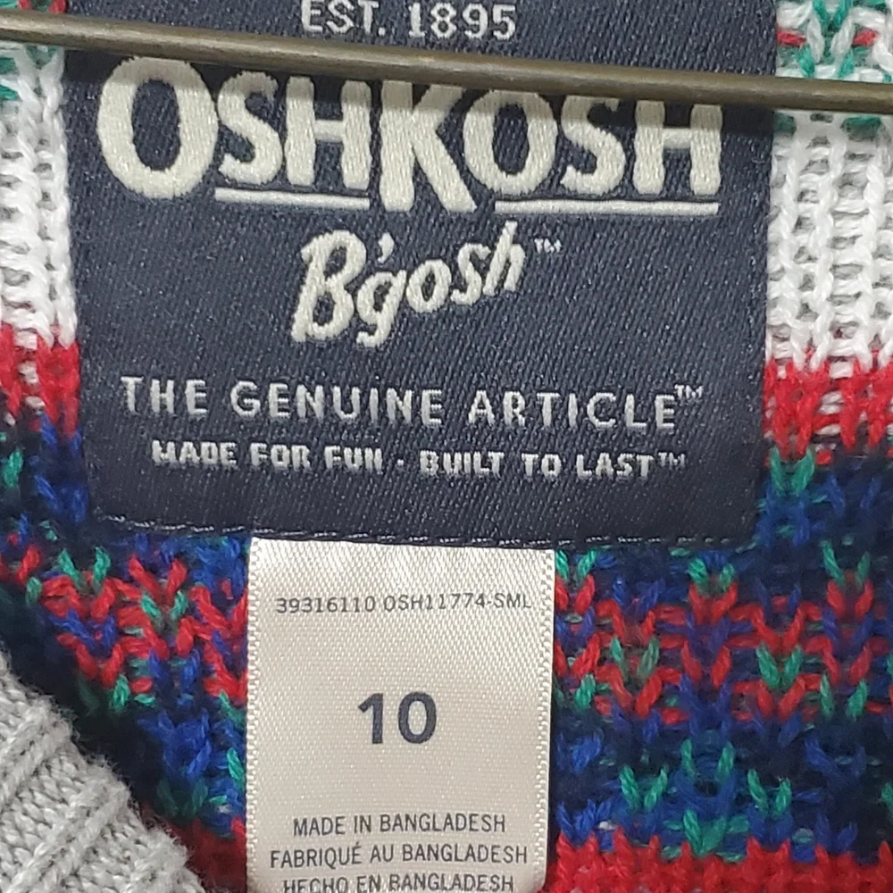 OshKosh B'gosh Dinosaur T Rex Blue and Green Patterned Sweater Boy's Size 10